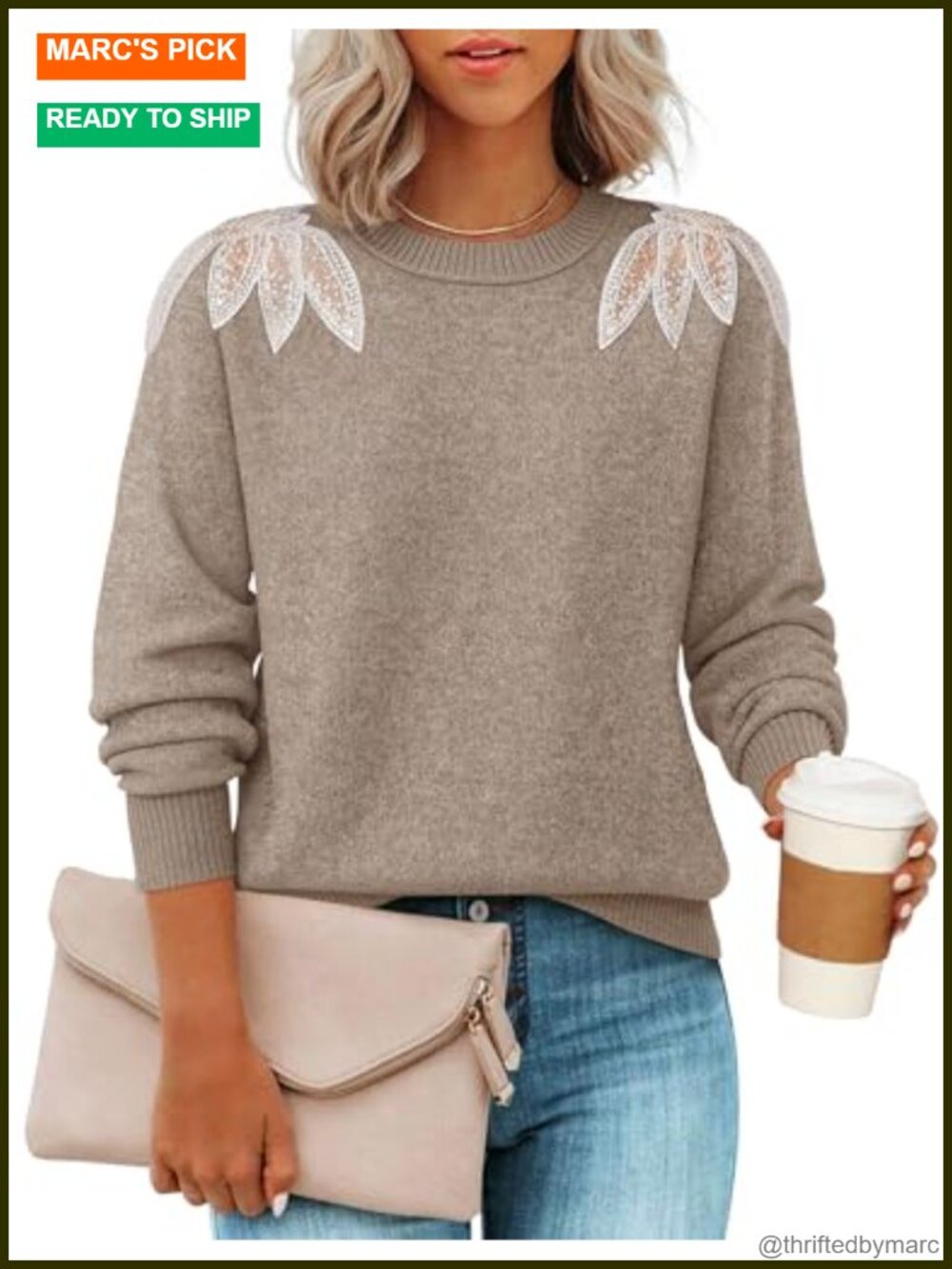 ZESICA Women's Fall Sweaters Long Sleeve Lace Trim Crew Neck Knit Pullover Top